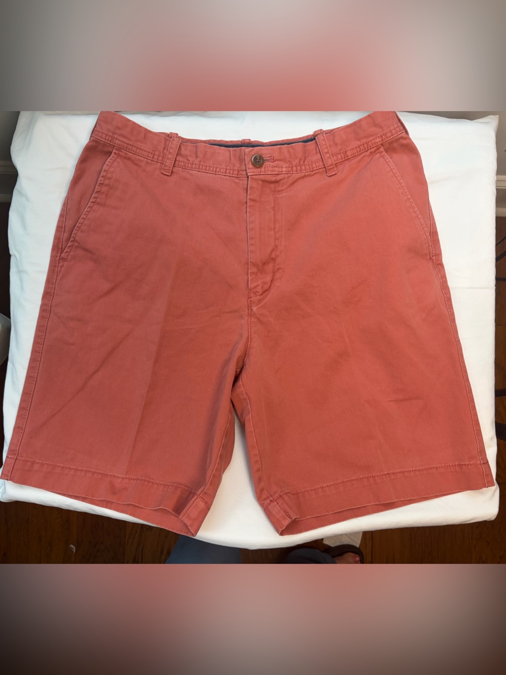 Izod Men’s Chino Shorts Sz 34 Flat front -  Washed Coral Red 100% cotton preownd